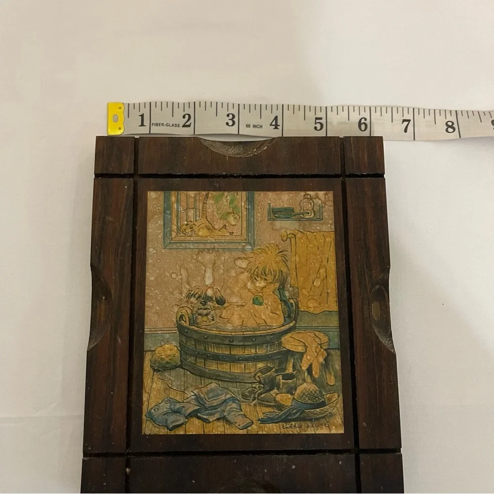 Vintage Liddle Gregor Wood Bathroom Plaque Boy & Dog Art